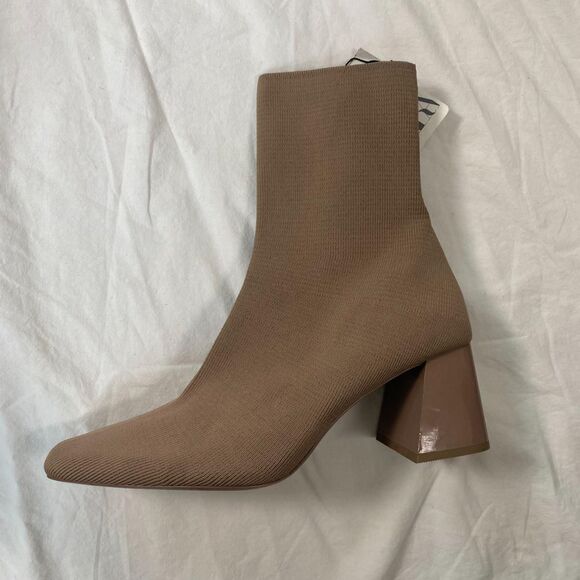 Zara 90s Style Square Toe Taupe Gray Beige Textile Slim Sock Ankle Boots US 8 - Picture 2 of 8